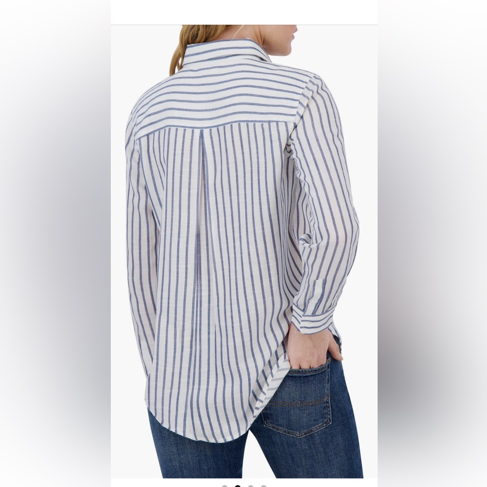 Lucky Brand Women’s Vertical Stripe Button-Down Shirt - White & Blue - Picture 15 of 15